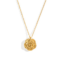 Collier pendentif rose 3D vintage pour femme en acier inoxydable plaqué or 18 carats PVD, style minimaliste, élégant, idéal pour le quotidien, cadeau de qualité supérieure