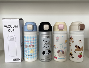 Bouteille d'eau isotherme portable de 450 ml avec impression de chien de dessin animé mignon, revêtement intérieur en acier inoxydable 316 et coque extérieure en acier inoxydable 201, avec couvercle double ouverture pour boissons - Product Image 6