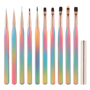 Pinceau à ongles en plastique avec manche dégradé arc-en-ciel, style japonais, pour gel 3D, liner français, peinture, manucure, salon de beauté - Product Image 5