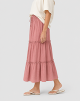Jupe midi évasée décontractée d'été pour femme, style bohème, à volants, taille haute smockée, respirante et confortable, 100 % lin, vente en gros