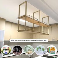 Casier à vin au plafond Support de rangement au plafond suspendu Étagère de plafond en bois massif en fer 3 niveaux pour bars restaurants