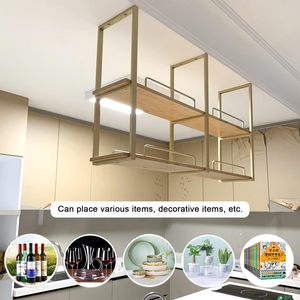 Estante de techo para vino, estante de almacenamiento de techo suspendido, estante de techo de madera maciza de hierro, 3 niveles para bares, restaurantes - Product Image 5