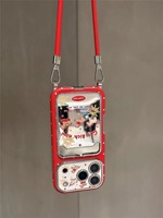 Étui de téléphone avec porte-cartes miroir pour iPhone 15/14/13 Pro Max, TPU antichoc, motif animal mignon, sangle et bandoulière, protection de l'appareil photo