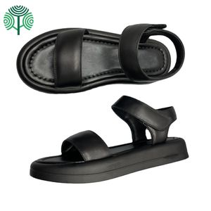 Sandales plates pour femmes en cuir d'agneau 100% avec semelle intérieure en cuir, respirantes, légères, à larges brides épaisses, type mules, couleur Evergreen - Product Image 1