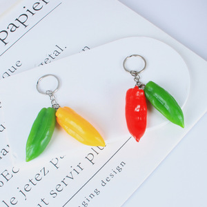 Porte-clés en PVC simulé en forme de piment, légume, alimentaire, poivron rouge, vert et jaune, pour sac à dos d'étudiant créatif - Product Image 3