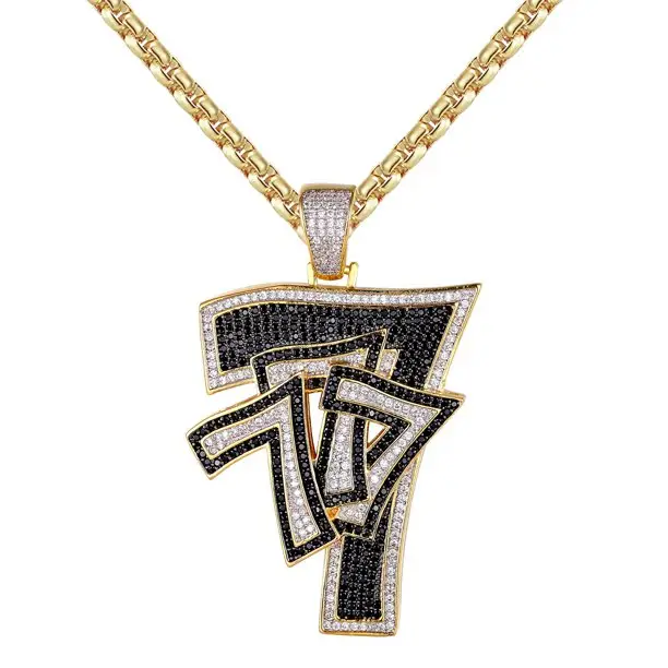 Mengjizhao — collier Triple numéro porte-bonheur pour hommes, pendentif Hip Hop serrure, Micro pavé C ubc zircone, bijoux fins, 777