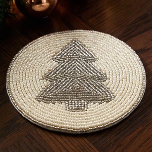 Christmas Beaded Coaster , Round Holiday Drink Coasters with <b>Tree</b> & Snowflake Design for Bar, Dining Table & Home Decor - Product Image 1