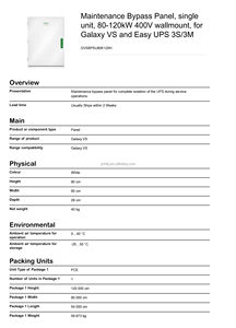 Pannello di Bypass per Manutenzione Schneider GVSBPSU80K120H Unità Singola 80-120kW 400V Montaggio a Parete per Galaxy <span class=keywords><strong>VS</strong></span> e Easy UPS 3S/3M - Product Image 5