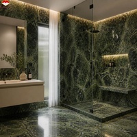 Grande dalle de marbre vert Vitoria Regia moderne pour plan de travail de cuisine, îlot, mur de salle de bain, sol, salon, escalier, hall, entrée de villa