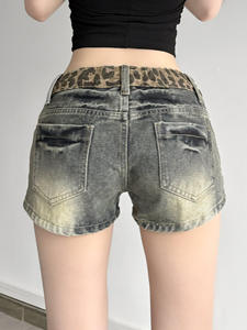 Moda leopardo Patchwork empalmado mujeres pantalones vaqueros cortos Y2k Hottie verano Chic moda casual pantalones cortos - Product Image 4