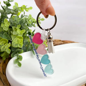 Personalizado <span class=keywords><strong>hoy</strong></span> <span class=keywords><strong>es</strong></span> <span class=keywords><strong>un</strong></span> <span class=keywords><strong>buen</strong></span> día para amarte a ti mismo llavero de dibujos animados auto para Love Club plástico acrílico llaveros corazón con borla - Product Image 1