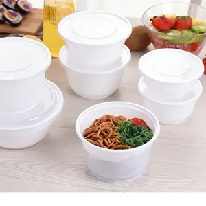 食品级包装批发一次性pp碗白色透明黑色17件厨房带盖塑料汤碗