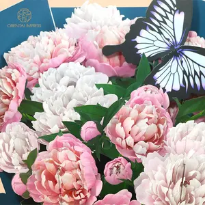 Özel dekoratif 3D çiçek teşekkür kartı Pop Up şakayık buket kartı