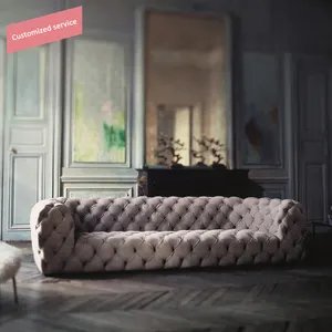 Chester moon conjunto de sofá de tecido, camiseta de luxo estilo vintage com botão para puxar sofá, móveis, veludo, escritório, sala de estar
