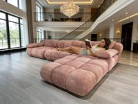 Ottoman modulaire en tissu pelucheux en forme de nuage pour bureau, multi-personnes, confortable pour la peau, anti-boulochage, tissu rose, canapé compressé