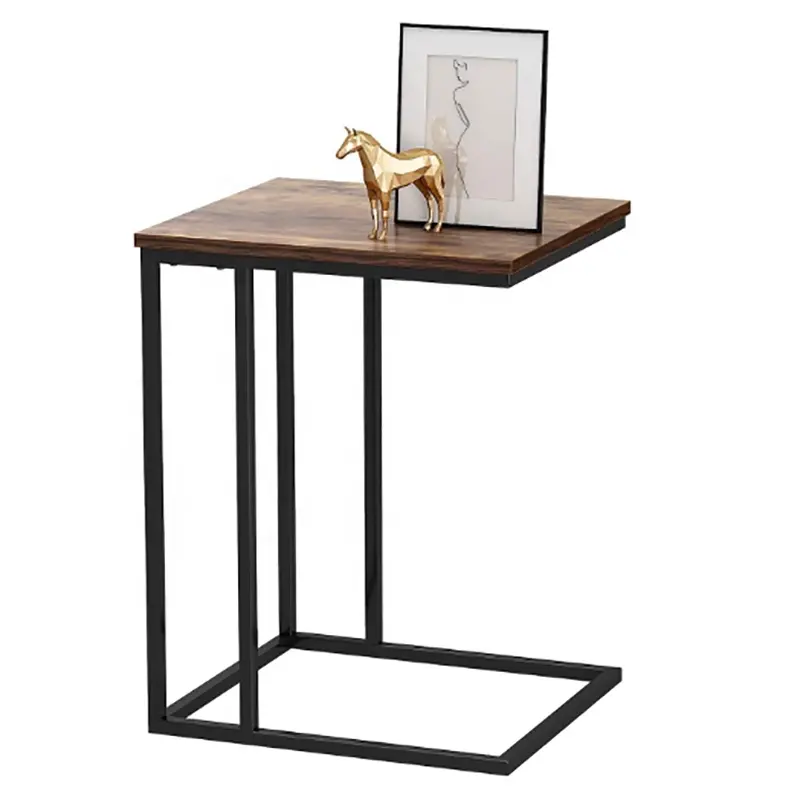 Wood C table Side Table C Metal Base Industrial Box Frame