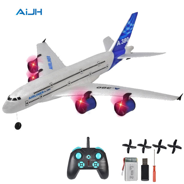AiJH A380 RC Airplane Eco-Friendly EPP Material Fighter Plane Remote Control Plane Model Kit 2.4G RC Fighter Airplane