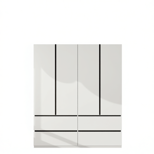 Armoire en bois blanc à 4 portes et 4 tiroirs, placard de chambre avec tringle de suspension et 3 étagères, design minimaliste moderne - Product Image 1