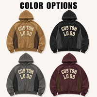 Sweat à capuche zippé color block personnalisé, veste à capuche entièrement zippée délavée, marque privée pour tenues streetwear vintage