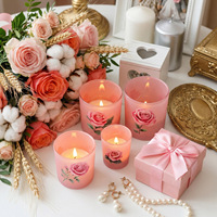 Meilleures ventes : Bougeoirs cylindriques en verre givré à motif de roses roses, accents de décoration pour la maison, pour mariages et fêtes