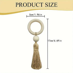 Anillo para Mantel Tejido con Cuerda de Cáñamo Trenzada, con Cuentas de Madera y Flecos, para Sujetar el Mantel. Hecho a Mano - Product Image 3