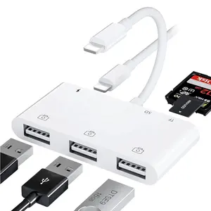 محول كاميرا USB 6 في 1 مع 3 كابلات OTG أنثوية USB، قارئ بطاقة SD / TF ومنفذ شحن للهاتف