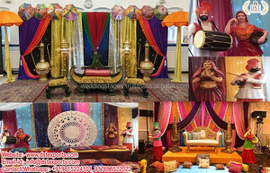 Nuevo Punjabi Maiyan tema escenario decoración EE. UU. Diseñador Mehndi escenario para Punjabi ceremonia Punjabi tema Mehndi escenario decoración Props - Product Image 4