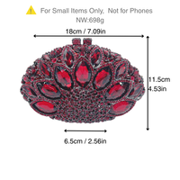 Rote Kristall-Abendclutch, Ovale Marquise-Strass-Diamant-Handtasche, Luxuriöse Damen-Handtasche für Hochzeiten und Partys mit Silberkette