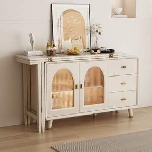 Cream Colored Sideboard And <b>Dining</b> <b>Table</b> Combination Rectangle <b>Foldable</b> Modern Minimalist Storage For <b>Dining</b> Room - Product Image 3