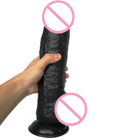 Matériau PVC 68*320mm, gros gode noir avec ventouse pour masturbation féminine, jouets sexuels, grand pénis en caoutchouc