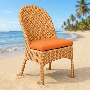 Chaise de jardin en bois de style rustique avec coussin orange, pieds coniques durables, mobilier d'extérieur pour villa et salle à manger - Product Image 2