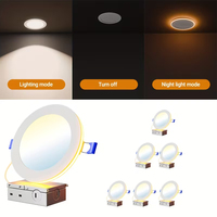 Lot de 6 luminaires encastrés LED en aluminium IP44 de 4 à 6 pouces avec veilleuse, downlight ultra-plat sans cadre pour éclairage de plafond