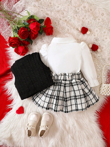 Set di <span class=keywords><strong>abbigliamento</strong></span> per bambina autunno inverno Set di vestiti per bambini a manica lunga gonna a quadri gilet per ragazze Set di 3 pezzi <span class=keywords><strong>abbigliamento</strong></span> per bambini - Product Image 3