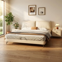 Lit king-size italien blanc éclairé, cadre de lit réglable et inclinable, lit moelleux minimaliste en bois de pin avec rangement, revêtement en cuir luxueux
