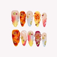 Ongles à presser en acrylique 3D effet coucher de soleil, motif vague florale, faits main, avec étoile de mer, coquillage et strass, personnalisables, vente en gros, pour voyages à la plage