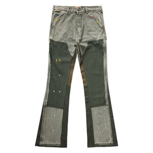 Jeans <span class=keywords><strong>de</strong></span> mezclilla lavados casuales <span class=keywords><strong>para</strong></span> hombre al por mayor con cintura acampanada <span class=keywords><strong>de</strong></span> patchwork retro y estampado elástico - Product Image 4