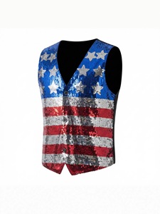 Gilet à paillettes pour homme, taille unique, étoiles et rayures scintillantes, drapeau américain rouge, blanc et bleu, pour les défilés, les fêtes et les costumes du 4 juillet - Product Image 1