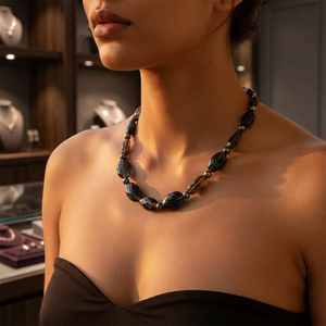 Women's Vintage Gold-Plated Black Onyx & Pearl Beaded Necklace Trendy Religious Wedding Gemstone Jewelry with Diamond Main Stone - Product Image 2