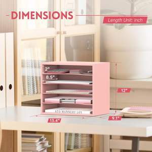Organisateur de bureau en bois à 5 niveaux, trieur de courrier et de documents en bois rose pour le bureau, l'école et la maison - Product Image 6