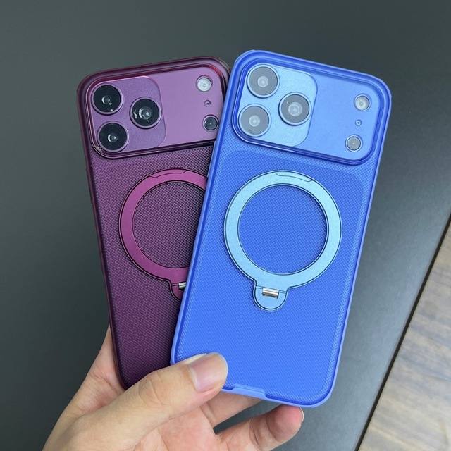 Textured Magnetic Phone Case with 360 Rotatable Ring Kickstand Shockproof Protective Cover for iPhone 18 Pro 17 16 15 Pro Max