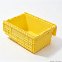 Bac de rangement empilable en plastique jaune avec couvercle intégré pour le stockage