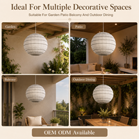 Lampe suspendue globe en tissu rayé blanc avec connecteur étanche, structure KD, luminaire suspendu pour patio, balcon, salle à manger extérieure