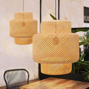 Handmade Modern Bamboo Pendant Lighting for Kitchen <strong>Boho</strong> Wooden <strong>Ceiling</strong> <strong>Light</strong> Chandeliers Weave Pendant Project Installation - Product Image 2
