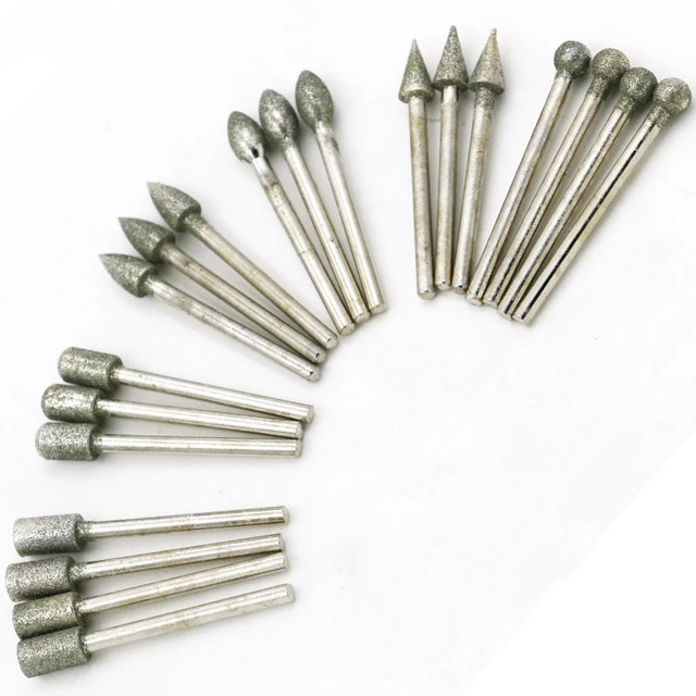 20pcs Diamond Grinding Heads Engraving Drill Bit Set Dremel Rotary Burrs Drill Tool 3mm Shank Grinding Dremel Accessories