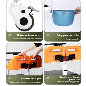 High Quality Toilet Commode Chair Shower Wheelchair With Bedpan and 4 Wheels - Product Image 5