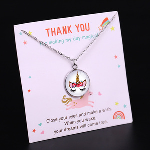 Regalo per Lei Da Sposa della Damigella D'onore del Regalo In Acciaio Inox Vetro di Base Cabochon Dichiarazione Dei Monili Unicorno Collane Del Pendente per Le Donne - Product Image 3