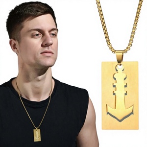Collana con Ciondolo a Forma di Ancora Quadrata in Metallo Pesante, Catena con Perline in Rame, Stile Hip-Hop Personalizzato per Studenti e Coppie - Product Image 1