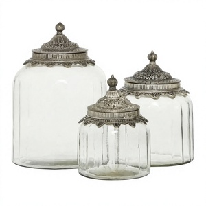 Vintage <b>Glass</b> Jars Metal Flip Top Lids Airtight <b>Food</b> <b>Storage</b> Kitchen <b>Containers</b> Handcrafted Luxury Design Stackable Bottled - Product Image 1