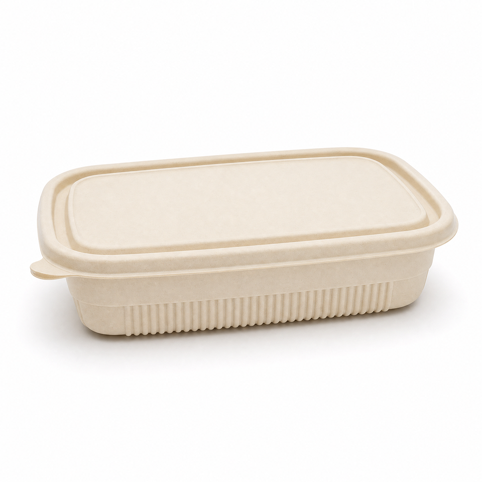 500ml Square Bamboo Fiber Lunch Box 208x132x38mm Eco Friendly Bio Based ...