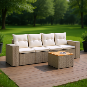 Ensemble de canapés de jardin en rotin beige 4 places avec rangement, mobilier d'extérieur au design contemporain - Product Image 2